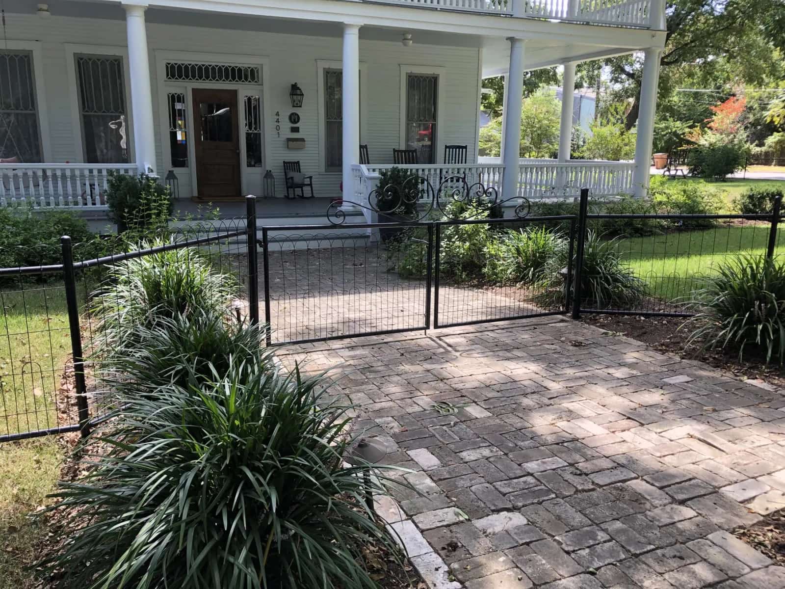 Restored historic brick garden walkway in Austin